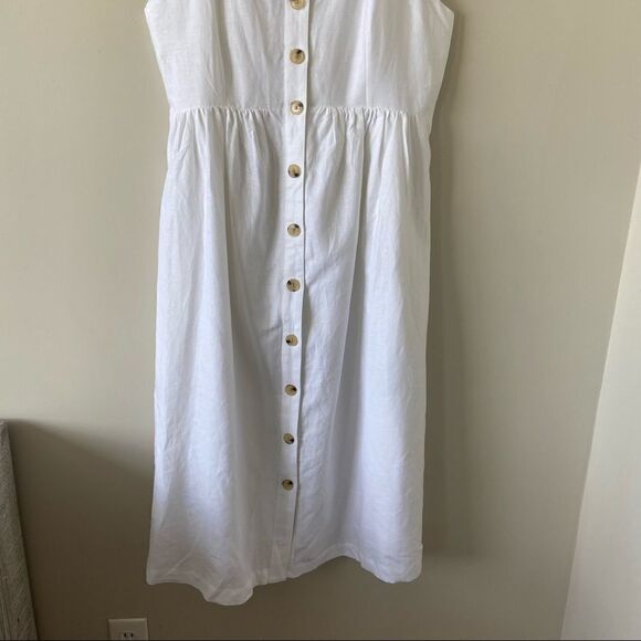 Gap-linen Blend Button Down White Midi Dress (Size:Medium) - Picture 8 of 11